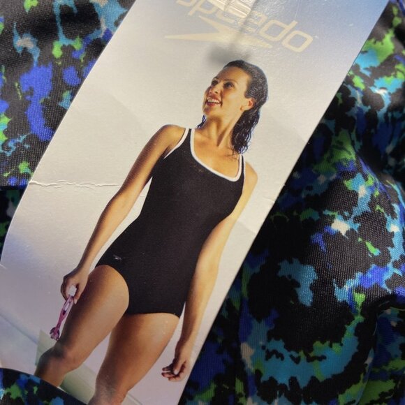 Speedo One-Piece Swimsuit 8 blue green abstract medium coverage - Picture 6 of 7